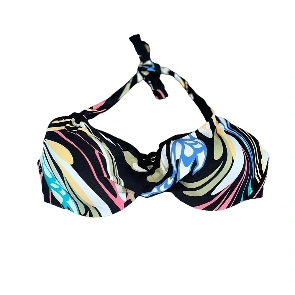 COCO REEF-Verso Convertible Bra Tie-back Cheerful Print &Solid Black Bikini Top